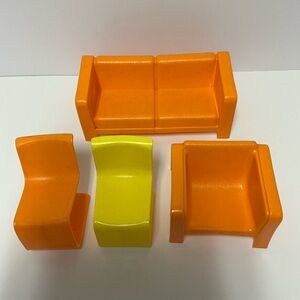 Vintage Mattel Barbie Doll Furniture 1973 Couch & Chairs Orange & Yellow